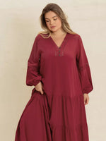 Plus Size Bohemian Tiered Maxi Dress with Balloon Sleeves