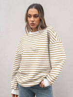 Striped Round Neck Oversized Casual Sweatshirt