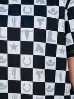 Western Checkerboard Print Side Split T Shirt