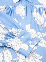 Floral Print Button Up Pleated Detail Puff Sleeve Shirt