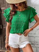 Round Neck Ruffled Short Sleeve Top