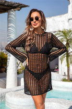 Angel Wings Cutout Round Neck Long Sleeve Cover-Up - Ladyez