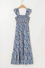 Smocked Printed Square Neck Dress