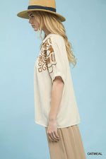 Umgee Floral Embroidered Sleeve Blouse
