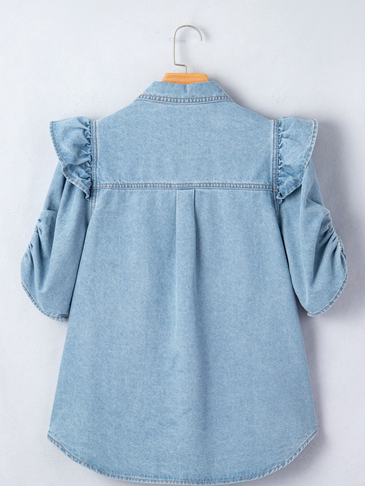 Ruffled Button-Down Denim Shirt