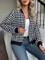 Zip Up Houndstooth Pattern Jacket