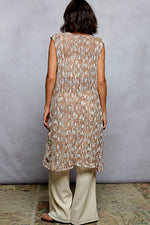 POL Metal Button Down Crochet Sleeveless Longline Cardigan