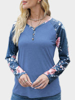 V-Neck Floral Long Sleeve T-Shirt - Ladyez