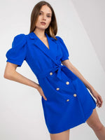 Tie Waist Short Sleeve Blazer Dress - Ladyez