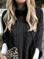 Chunky Cable Knit Turtleneck Poncho Cover Up