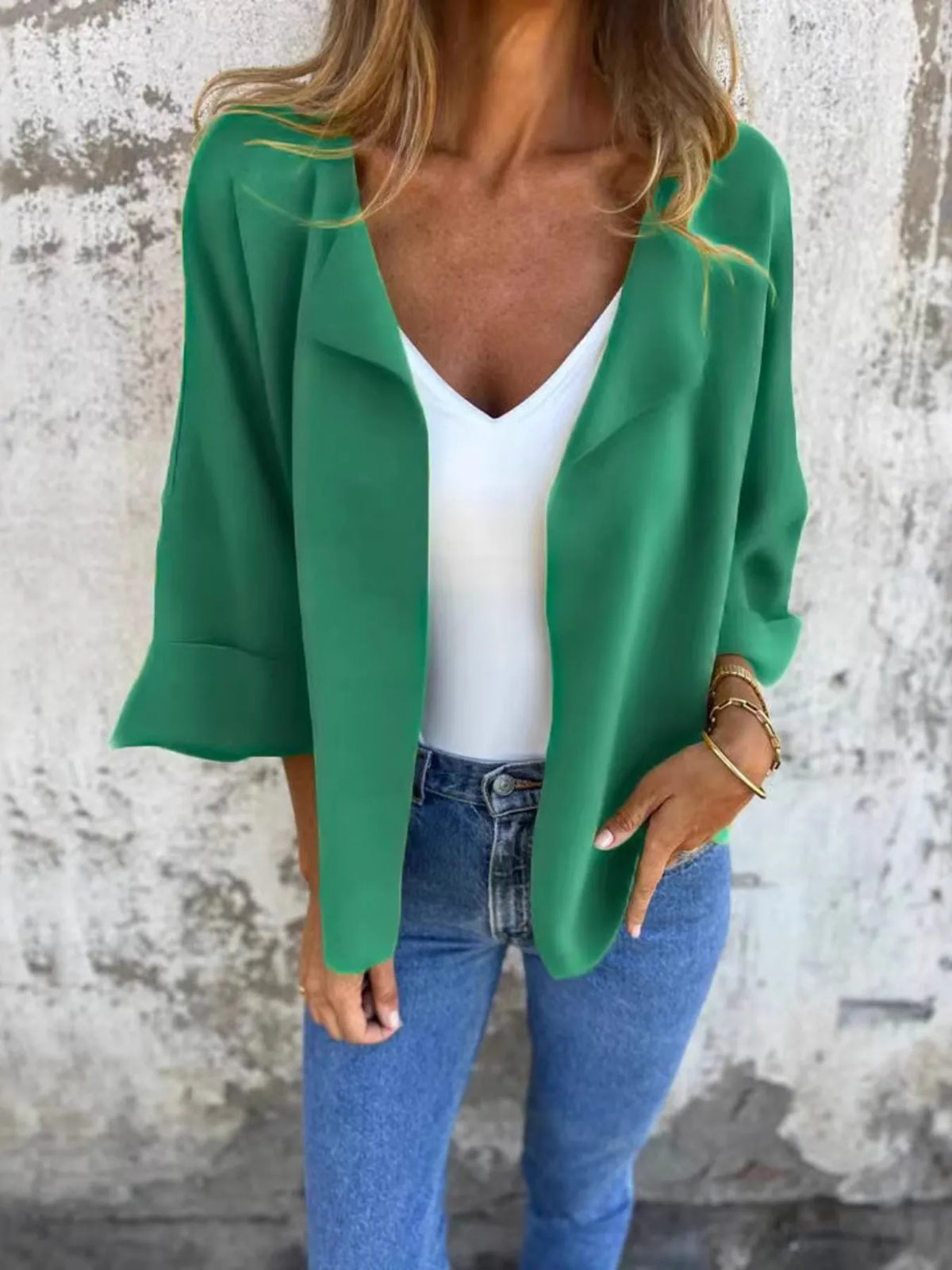 Full Size Open Front 3/4 Sleeve Cardigan Plus Size