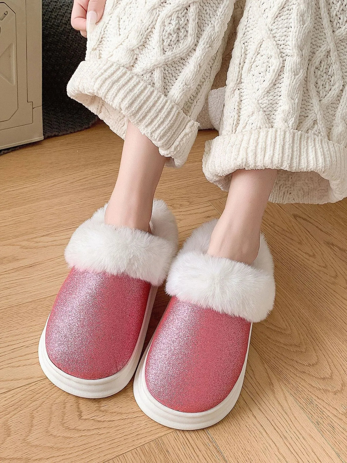 Faux Fur Lined Winter Slippers - Ladyez