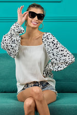 BiBi Ribbed Top with Leopard Long Sleeves