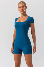 Square Neck Cap Sleeve Active Romper - Ladyez