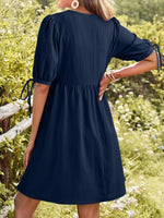 Tie-Neck Puff Sleeve A-Line Mini Dress