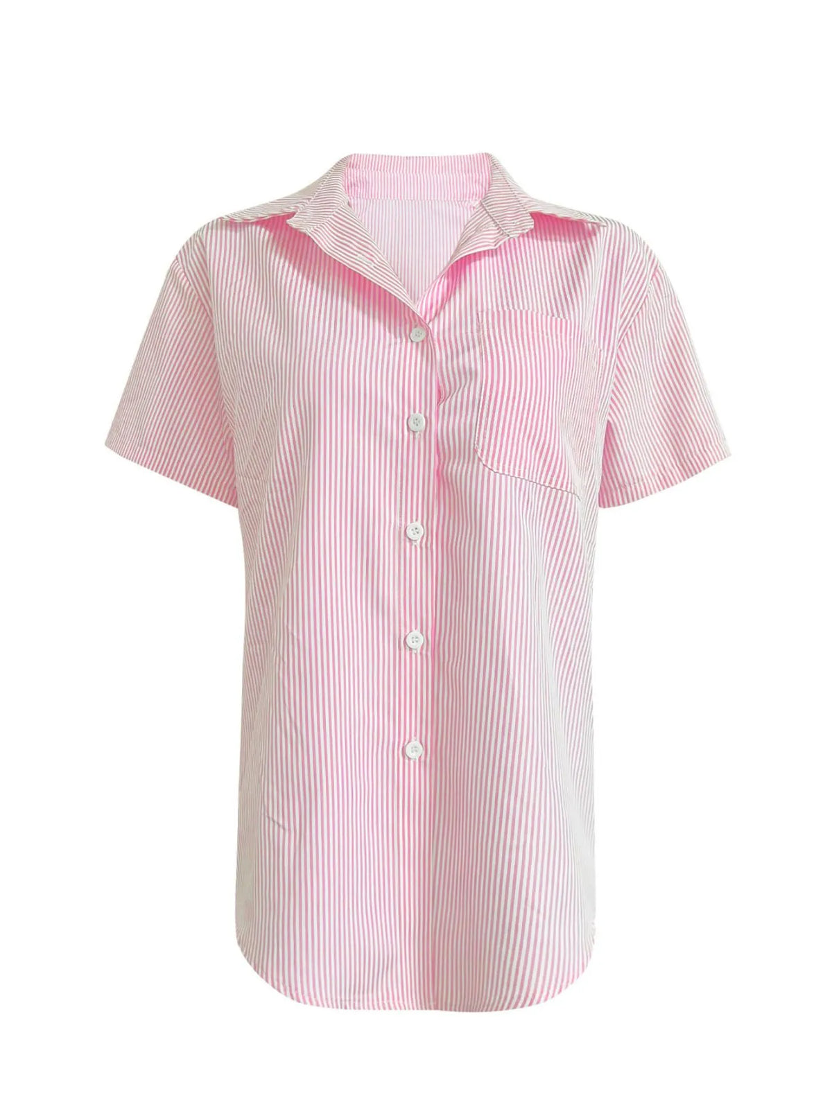Full Size Striped Button-Up Casual Shirt with Pocket Plus Size - Ladyez