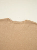 Leopard Bow Decor Split Cuff Contrast Trim Sweater