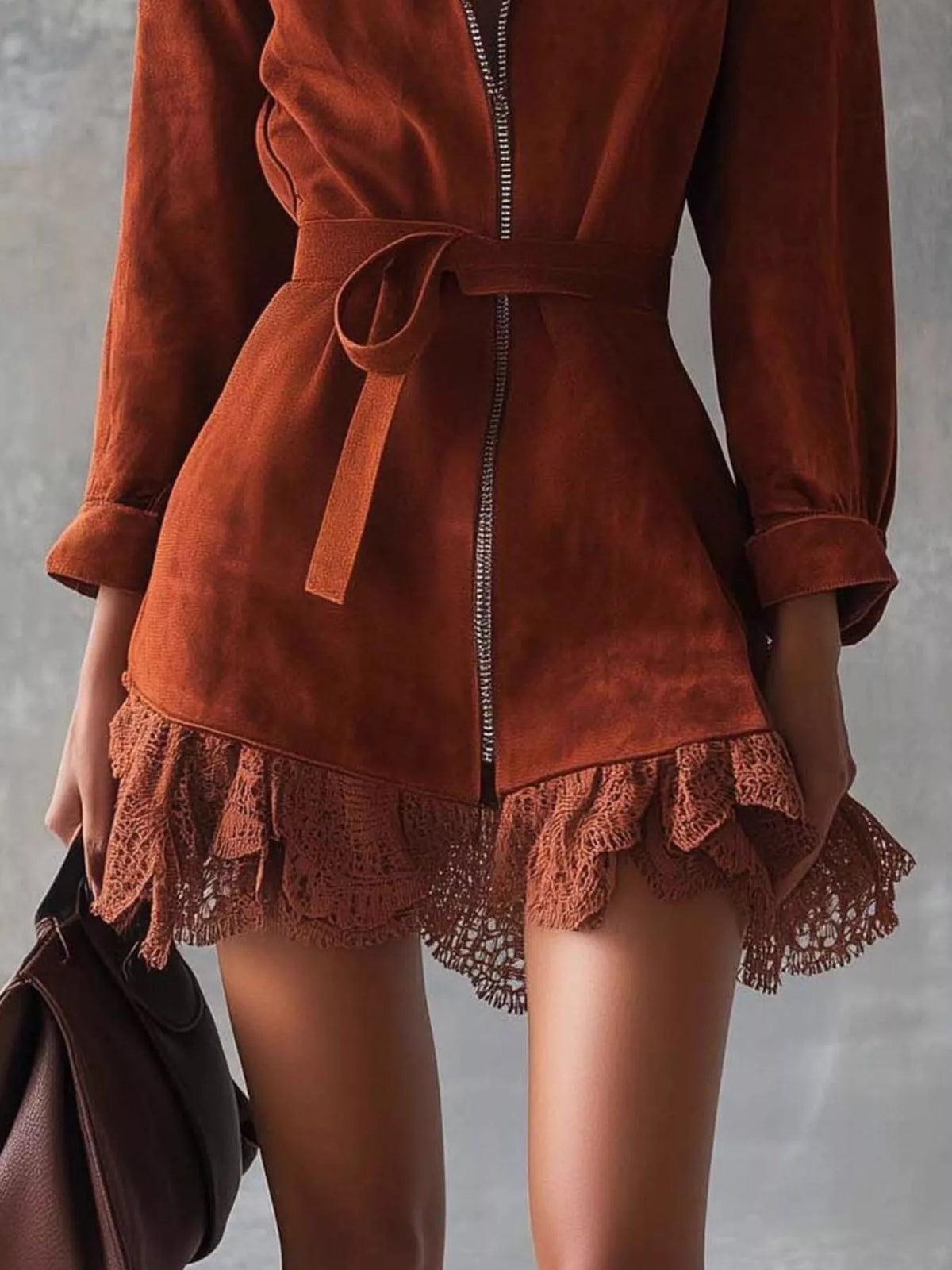Lace-Trim Zip Front Dress