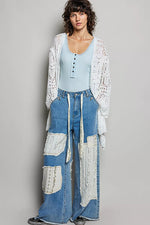POL Openwork Lightweight Open Front Cardigan with Scalloped Edge