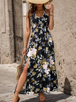 Perfee Slit Smocked Printed Maxi Cami Dress - Ladyez