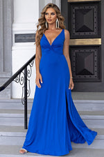 Twisted Slit Plunge Maxi Dress - Ladyez