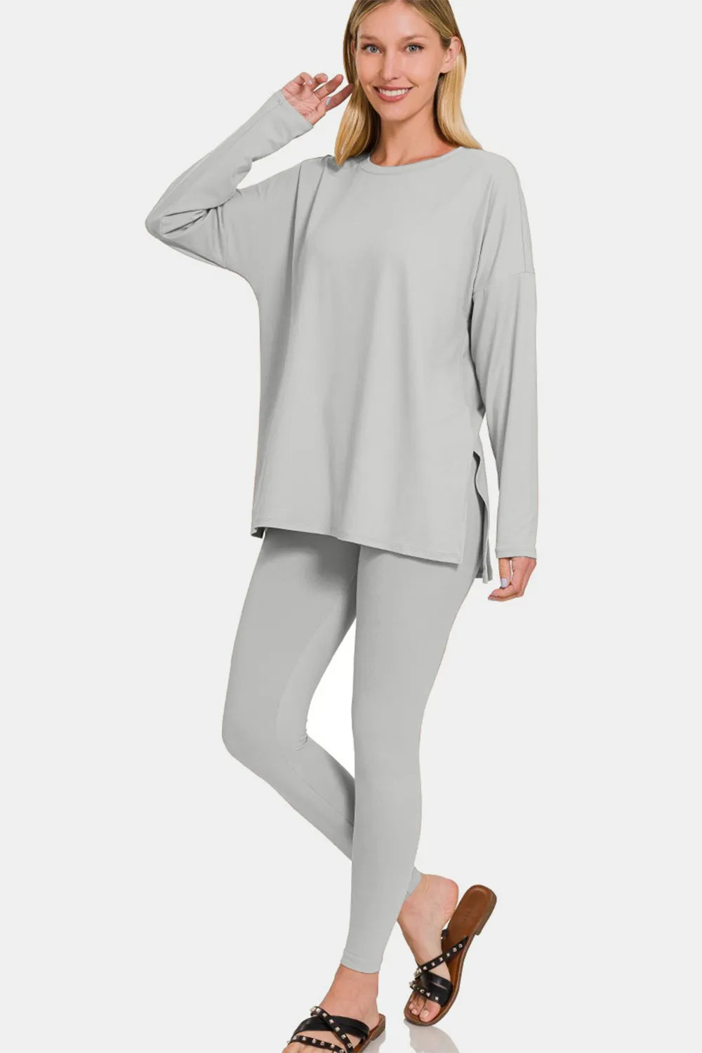Zenana Full Size Brushed Microfiber Top and Leggings Lounge Set - Ladyez