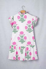 Floral Print Ruffle Trim Casual Mini Dress