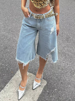 Raw Hem Distressed Denim Shorts