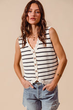 SO ME Buttoned Front Stripe Texture Knitted Sweater Vest