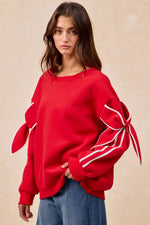 BiBi Bow Detail Sleeves Fleece Sweatshirt