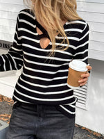 Striped Cross Front Long Sleeve Knit Top