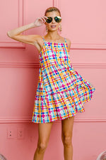 BiBi Multi Colors Plaid Sleeveless Sun Dress