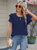 Round Neck Ruffled Layered Sleeve Blouse - Ladyez
