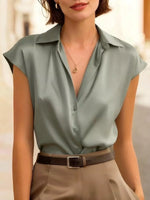 Full Size Button Up Cap Sleeve Shirt Plus Size