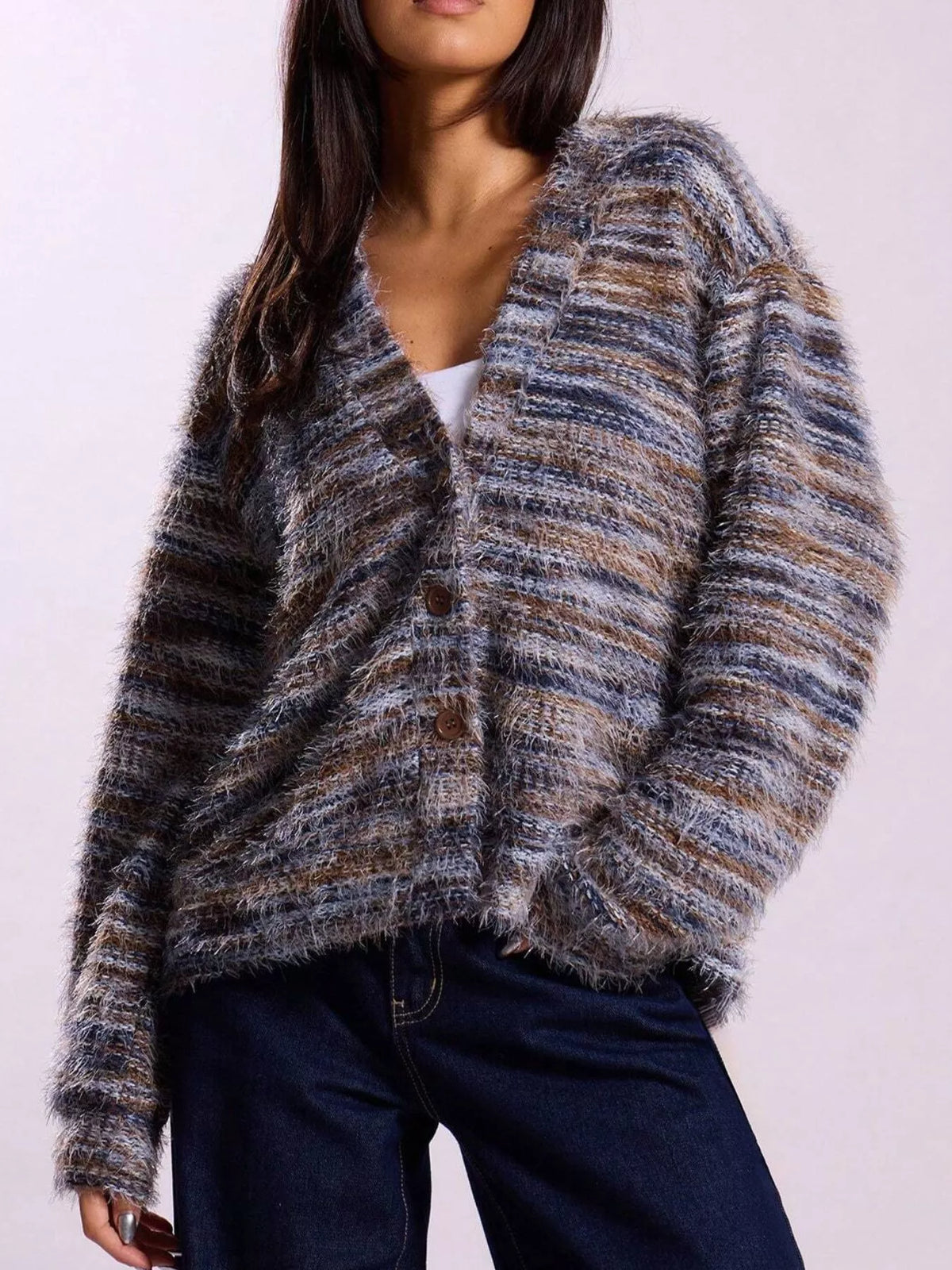 Chunky Knit V-Neck Button-Up Cardigan