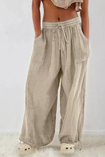 Loose Fit Gauze Pants with Drawstring Waist