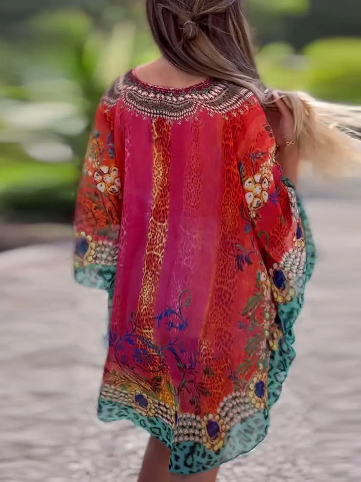 Floral Print V-Neck Cover Up - Ladyez