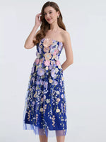 Floral Applique Strapless Midi Dress