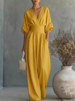 Full Size Half Sleeve Wide-Leg Jumpsuit Plus Size