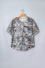 Abstract Woodland Print Tunic Henley T Shirt