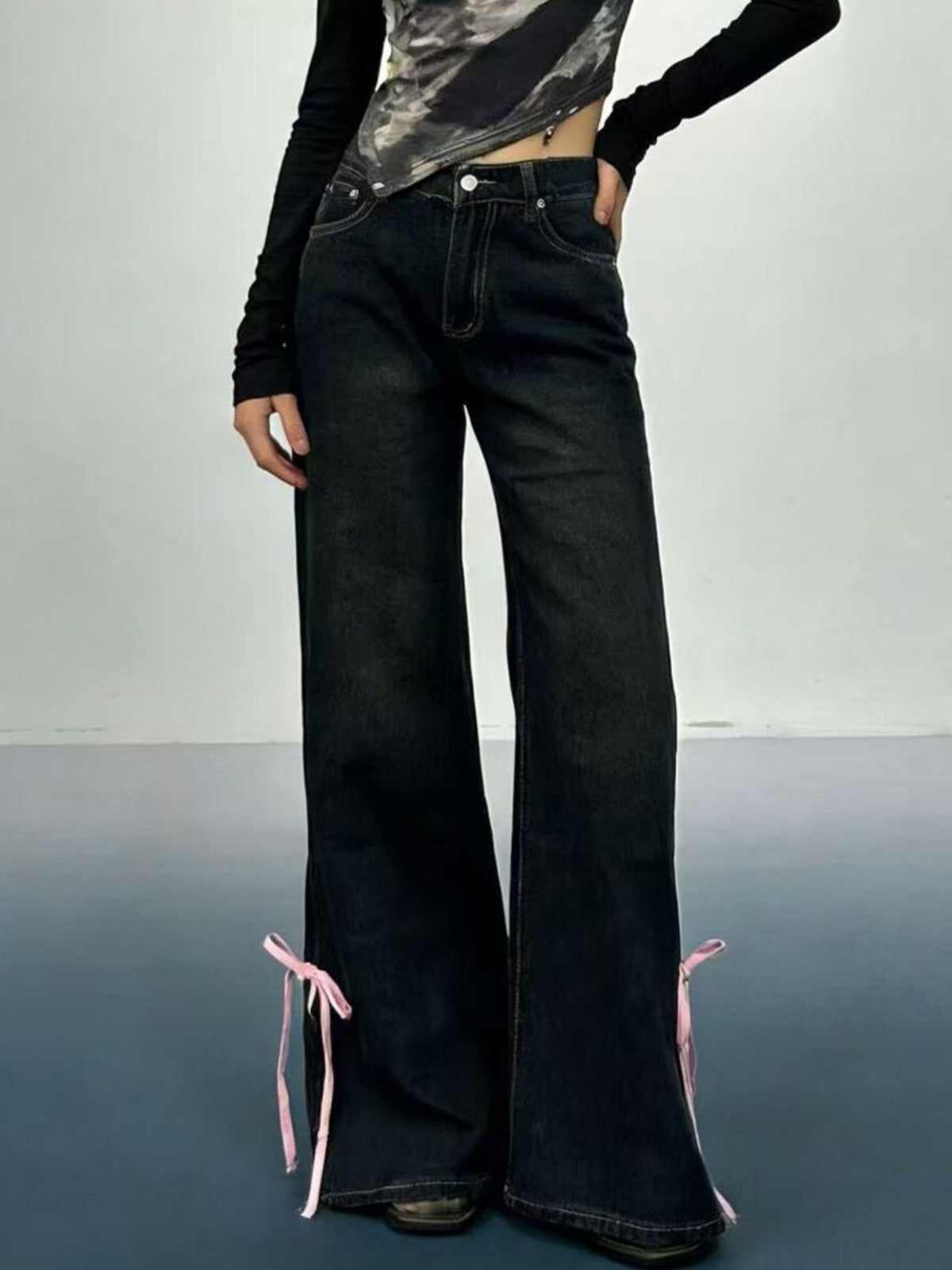 Ribbon Detail Flare Jeans