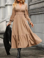 Surplice Long Sleeve Tiered Midi Dress