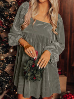 Tie Back Square Neck Velvet Babydoll Dress