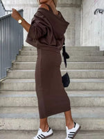 Solid Color Tank Dress and V-Neck Hoodie Set