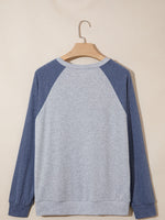 Color Block Flower Embroidered Patch Graphic Raglan Long Sleeve Top