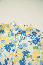 Printed Puff Sleeve Button Down Summer Shirt