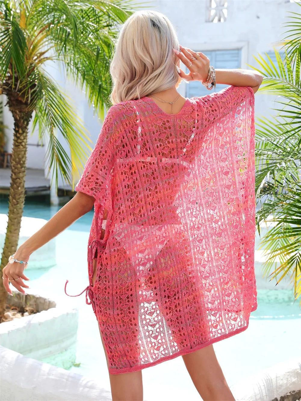 Angel Wings Slit Openwork V-Neck Cover Up - Ladyez