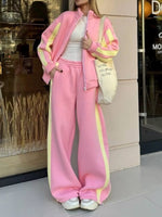 Contrast Striped Zip Up Top and Pants Set