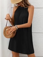 Textured Grecian Neck Mini Dress