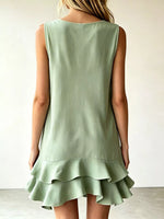 Full Size Sleeveless V-Neck Tiered Ruffle Mini Dress Plus Size